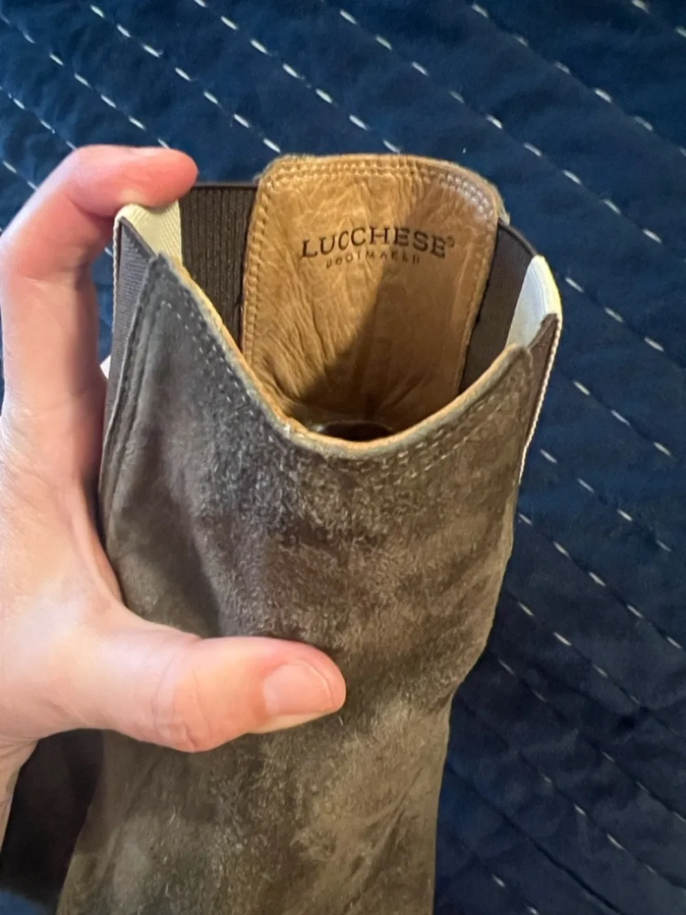 Lucchese Dark Chocolate Suede Garden Boot with Branded Side Tape - Picture 4 of 6